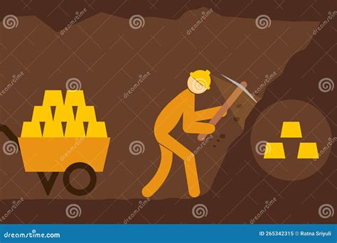 illustration  worker digging  mining  gold   underground