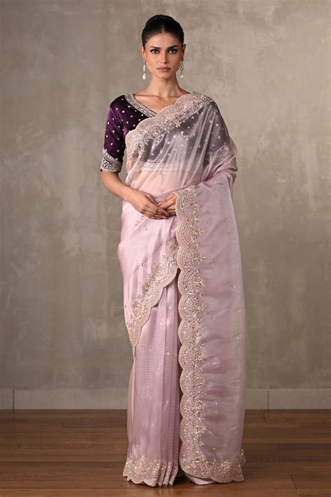 lavender organza saree  sparkling cutdana elegant pearl moti