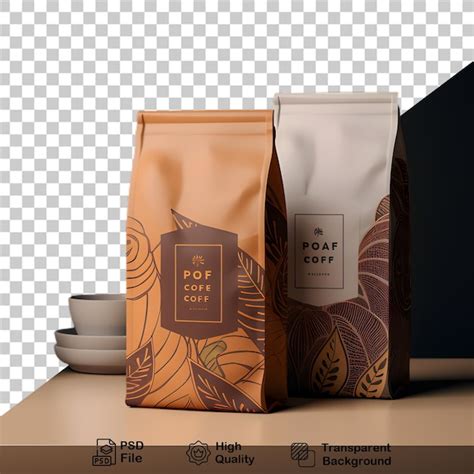 Мокет кофейного пакета, изолированный на прозрачном фоне, включает в ...