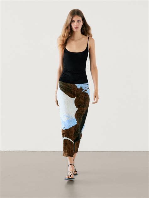 Falda midi estampada detalle abertura - Massimo Dutti México