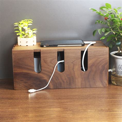 Handmade Wooden Cable Management Box Walnut Cable Storage Box Charger ...