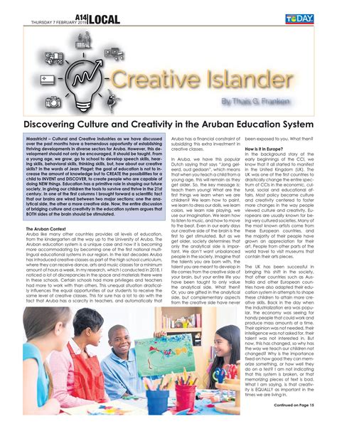 Discovering Culture & Creativity in the Aruban Education System – Aruba