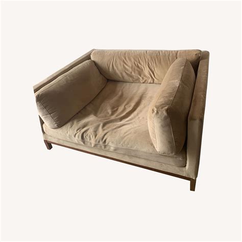 Interior Define Beige Velvet Extra Deep Sofa - AptDeco