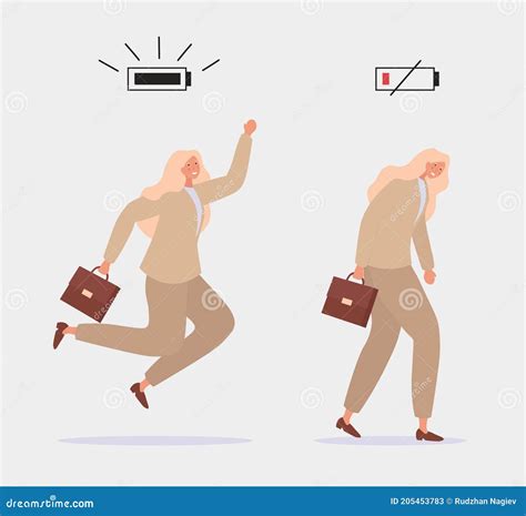 Energetic and Tired Women Characters Stock Vector - Illustration of