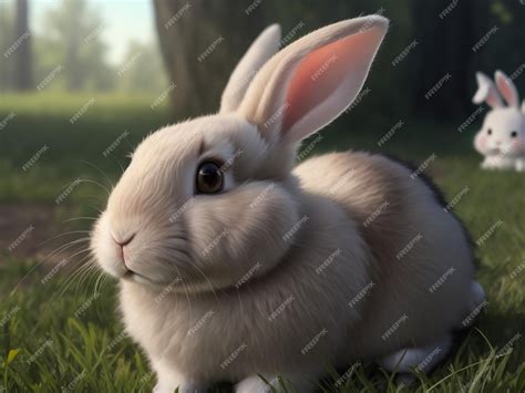 premium photo cute  adorable cartoon baby bunny rabbit sitting