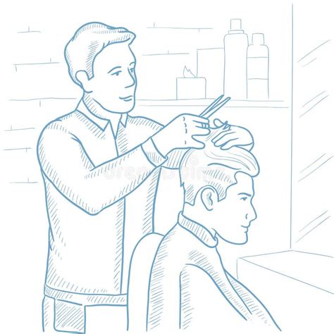 Friseur, Der Dem Jungen Mann Haarschnitt Macht Vektor Abbildung