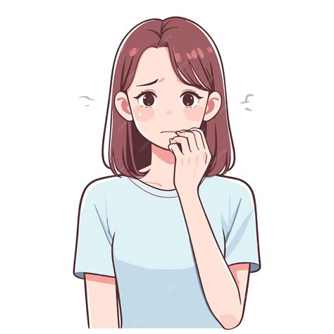 Premium Vector | Young woman feeling anxious and biting her fingernails