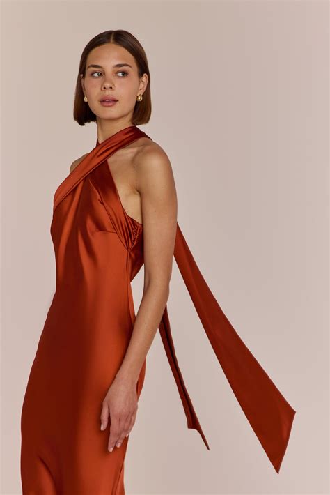 Roma Dress in Burnt Orange Satin | Burnt Orange Bridesmaid Dress