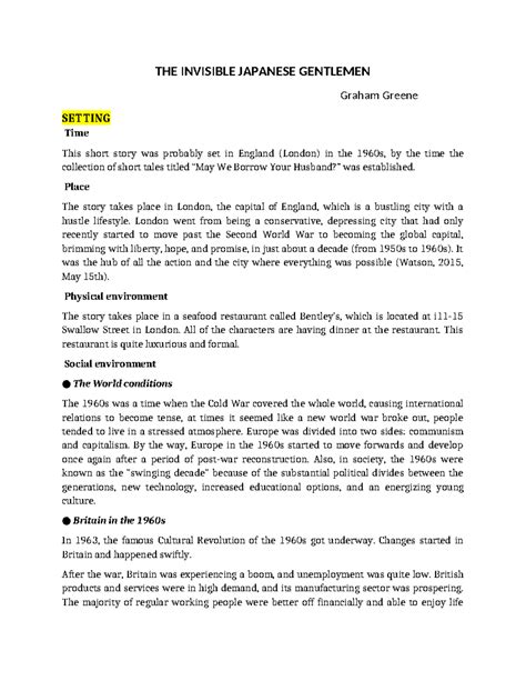 Analysis of Graham Greene's "The Invisible Japanese Gentlemen" - Studocu