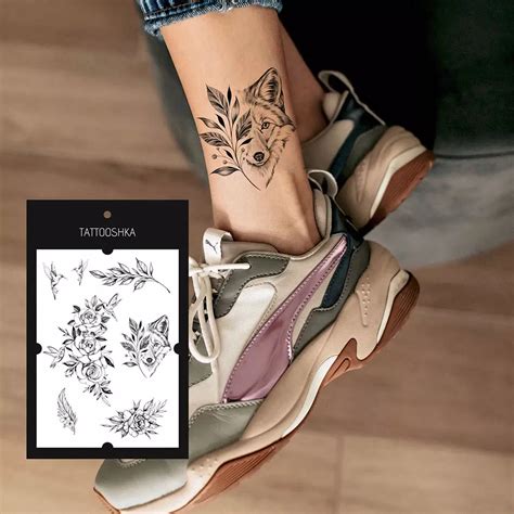 Тату Tattooshka Квіти з лисичкою (LB-127) купити в інтернет магазині с ...