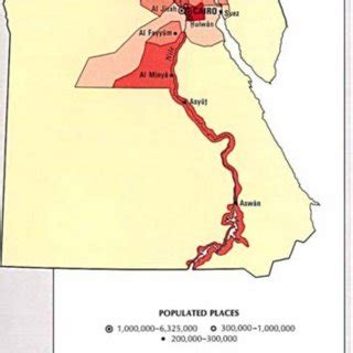 The population density in Egypt centered around the river Nile and its ...