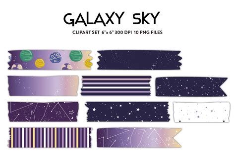 Galaxy Sky, Washi Tape Digital, Clipart Graphic by Nina Prints
