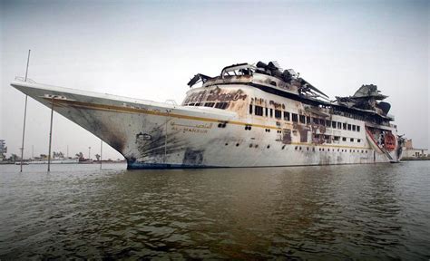 The damaged “Al Mansur”, Iraqi President Saddam Hussein's private yacht ...