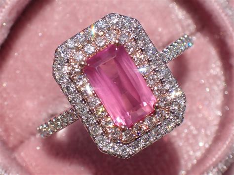 Untreated Radiant Pink Sapphire Engagement Ring With White and Rose