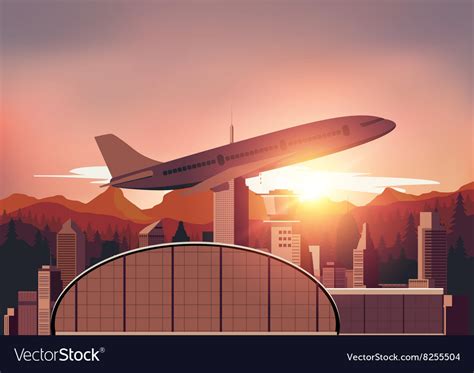 Airport with sunset background Royalty Free Vector Image