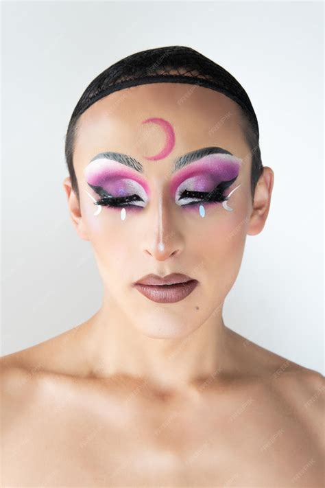 Premium Photo | Closeup of a gay man with drag queen makeup with his