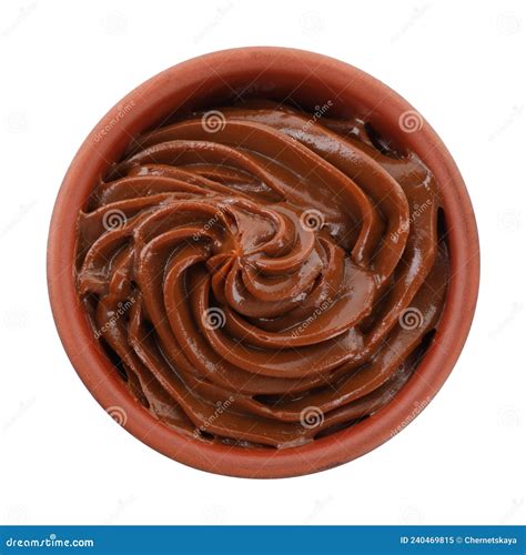 Bowl with Tasty Boiled Condensed Milk Isolated on White, Top View Stock ...
