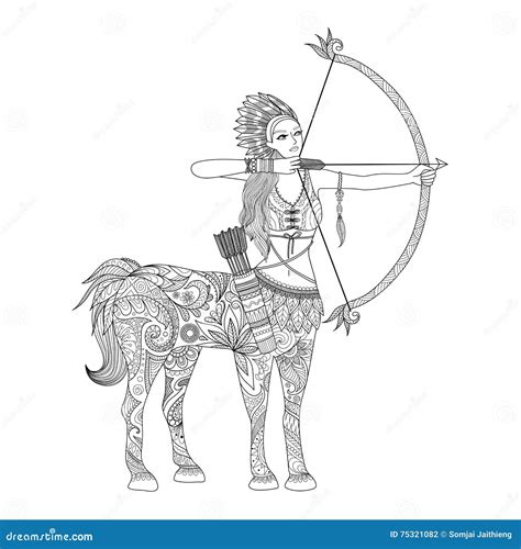 Doodle дизайн девушки кентавра для взрослой книжка-раскраски и других ...