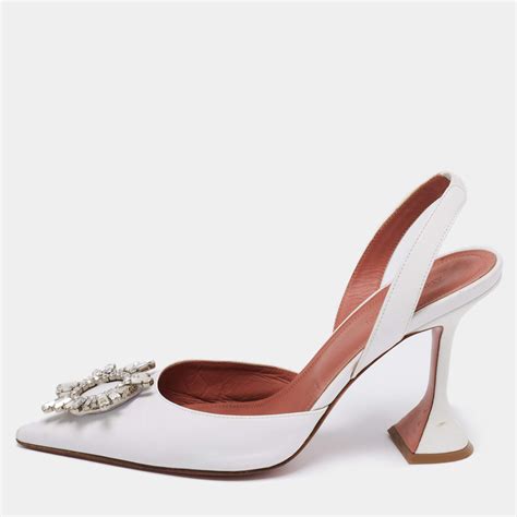Amina Muaddi White Leather Begum Slingback Pumps Size 39 Amina Muaddi