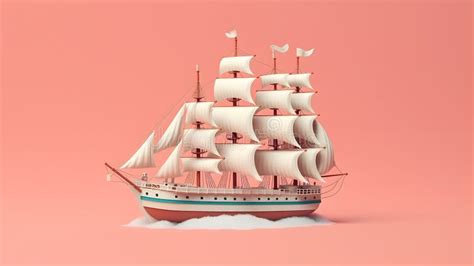 Barque Ship Model 3d. on Pink Background Stock Illustration - Illustration of model, nautical ...