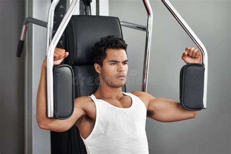 Fitness, Resistance Exercise and Man in Gym for Arm Muscle Training for ...
