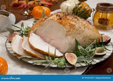 Carving Mediterranean Style Whole Roasted Turkey Breast Stock Image ...