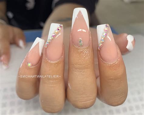 French nails . | Long acrylic nails, Gem nail designs, Gem nails