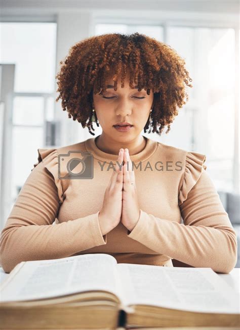 Praying, black woman and holy book for religion, faith and god help ...
