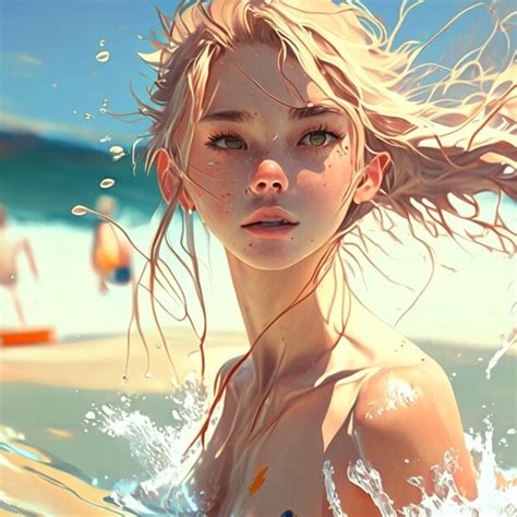 premium photo cute girl    beach water