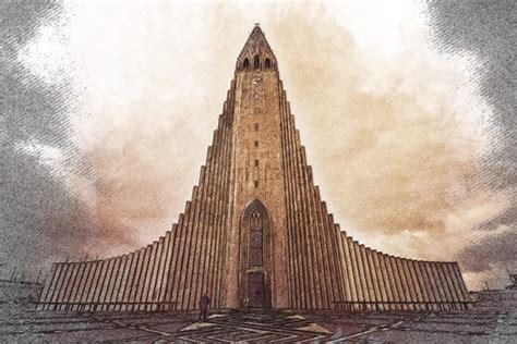 Hallgrimskirkja View Color Sketch Graphic by Poster Boutique · Creative Fabrica