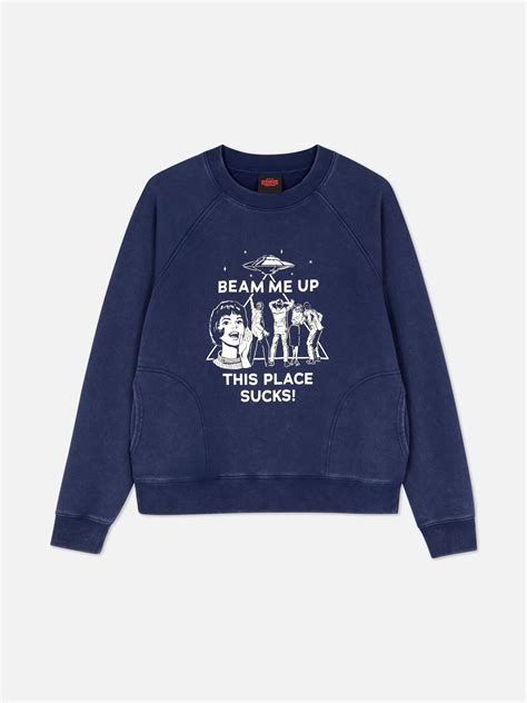Bluza z nadrukiem Stranger Things Beam Me Up - Niebieski - Damskie
