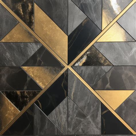 Elegant Intersecting Geometries: Gold and Black Marble Tiles with ...