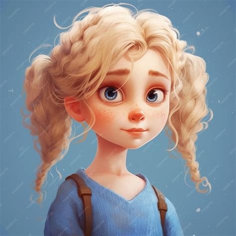 Premium Photo | A close up of a cartoon girl with blonde hair and blue