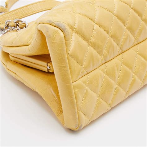 chanel yellow quilted glazed crackled leather  mademoiselle bowling