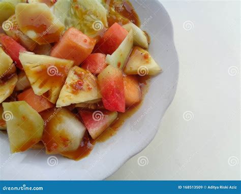 Lotis Buah Or Rujak. Fruit With Hot Chili Paste Stock Photo ...