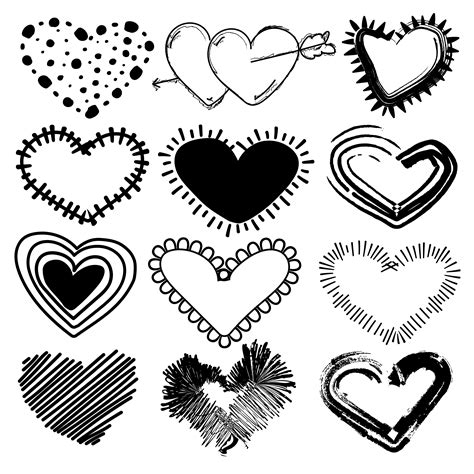 Doodles set of valentines day hearts. Hand drawn sketch vector ...