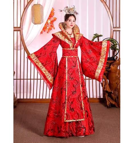 red gold chinese traditional classical empress dresses  women girls