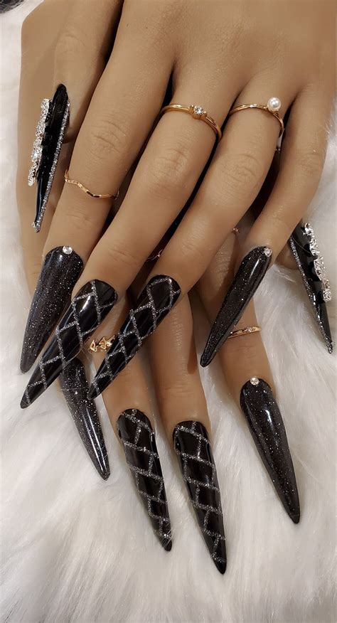 Black Stiletto Nails With Designs
