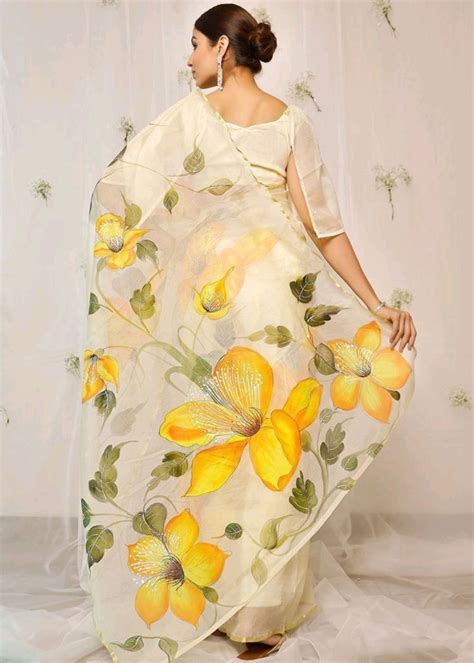 floral saree hand painted dress saree painting designs saree designs