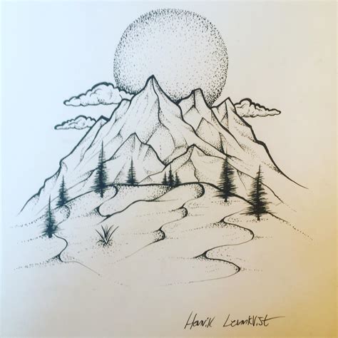 Sunrise over a mountain forest, ink, 8,27 x 11,69. : r/Art