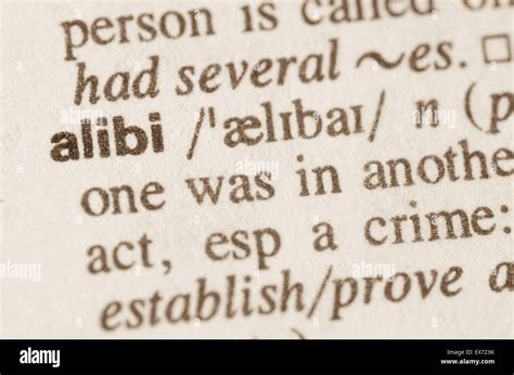 Definition of word alibi in dictionary Stock Photo - Alamy