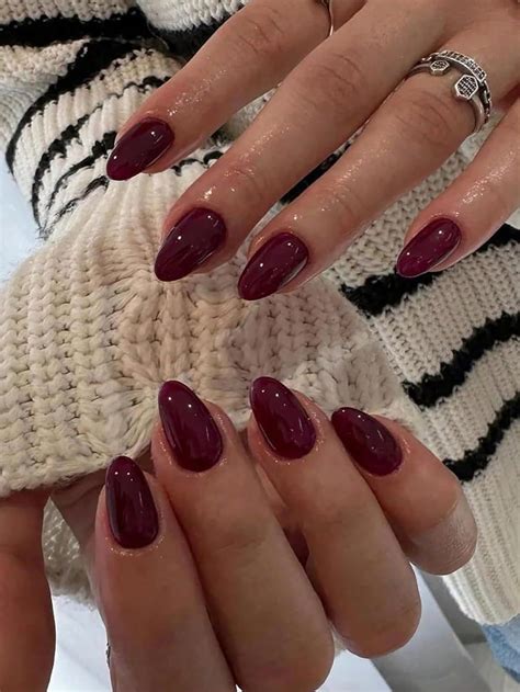 short almond nail extensions pc maroon glossy finish burgundy