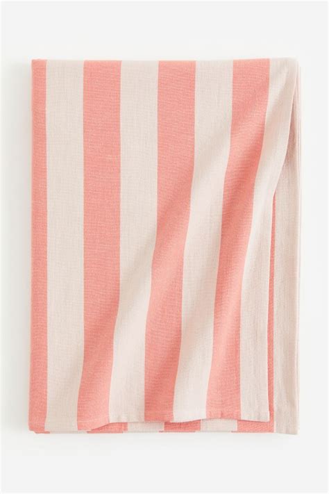 Striped linen-blend tablecloth - Coral/Light pink - Home All | H&M IN