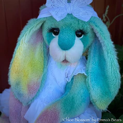 Chloe Blossom - 20" Hand-Dyed Alpaca and Mohair Artist Bunny by Emma's