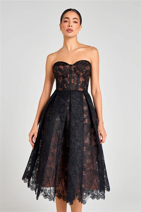 OLIVIA Black Lace Corset Dress | NADINE MERABI