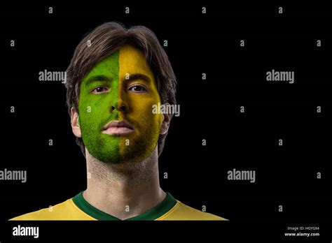brazilian fan  paint   face celebrating   black background