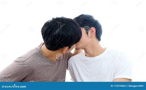 Close Up of Young Asian Gay Couple Kissing, Asia Lgbtq, Homosexual Love