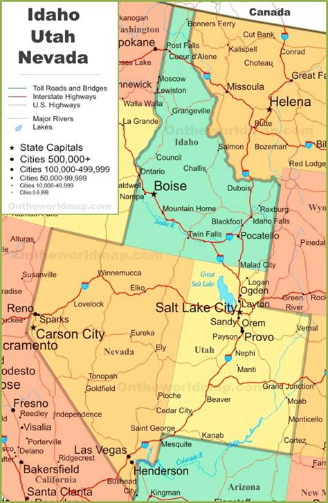 Map of Idaho, Utah and Nevada - Ontheworldmap.com