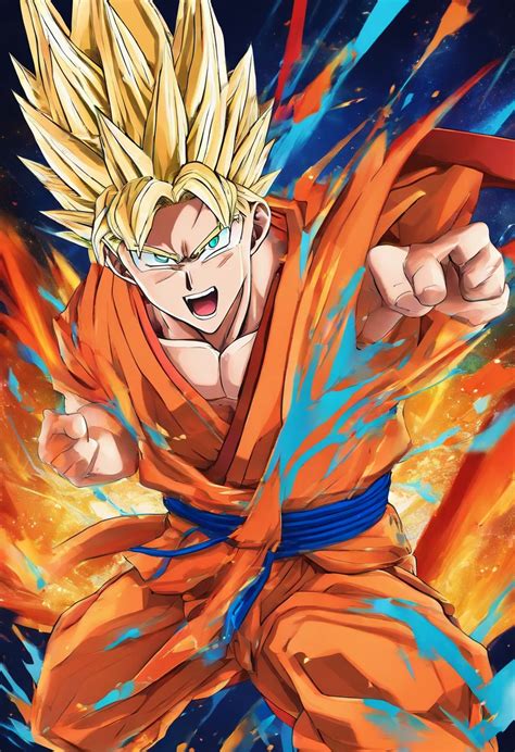drawing   young gohan   blue  orange background seaart ai