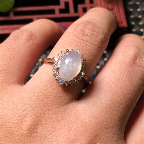 Natural ice white jade jade inlaid s925 silver ring size can | Etsy